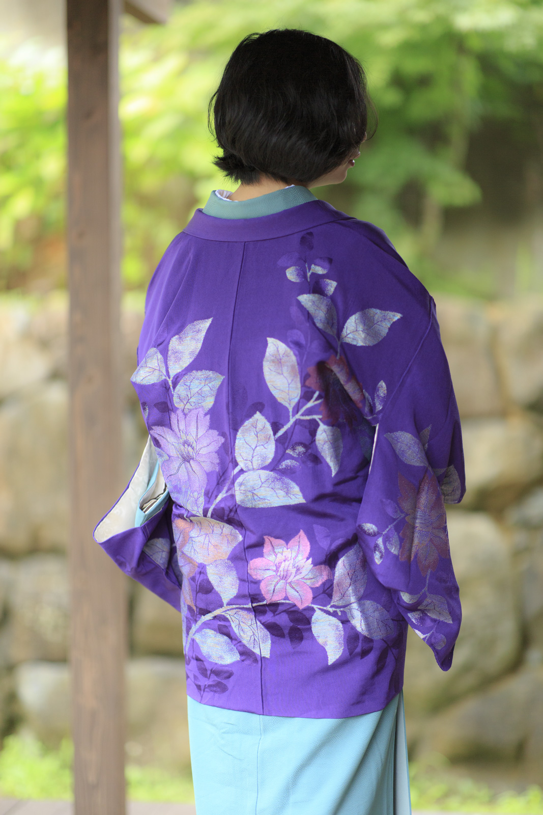 人気商品は 市松模様の地紋に藍色と薄紫色のチェック柄の小紋 着物 ai